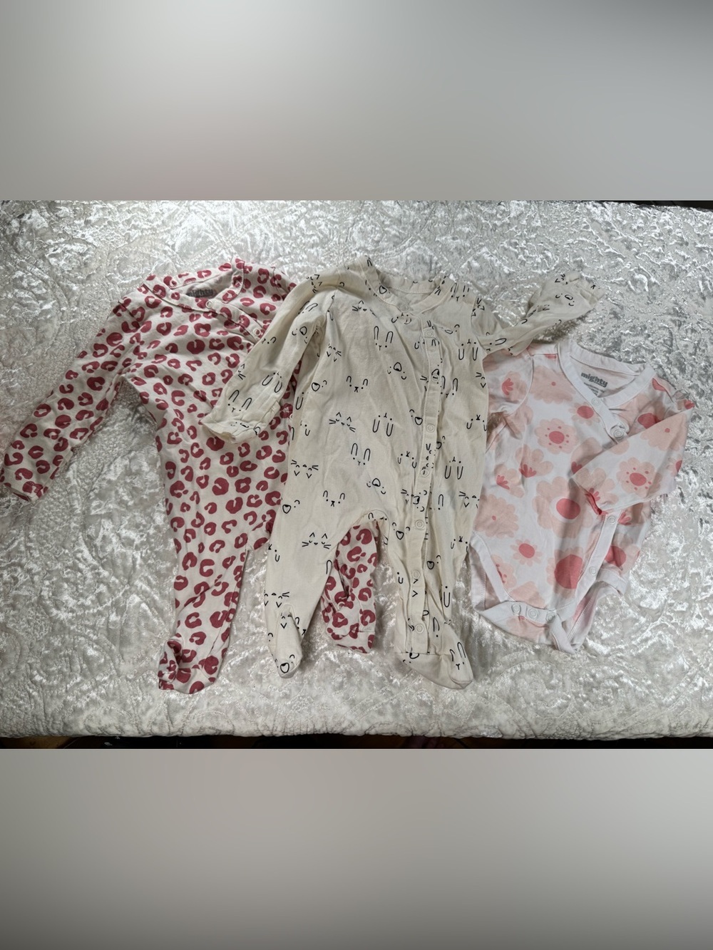 Cream Cat-Print Footed One-Piece for Babies